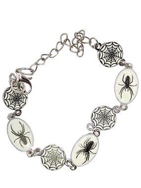 Aalynhe Designs Spider and Spider Web Adjustable Black n White Charm Bracelet